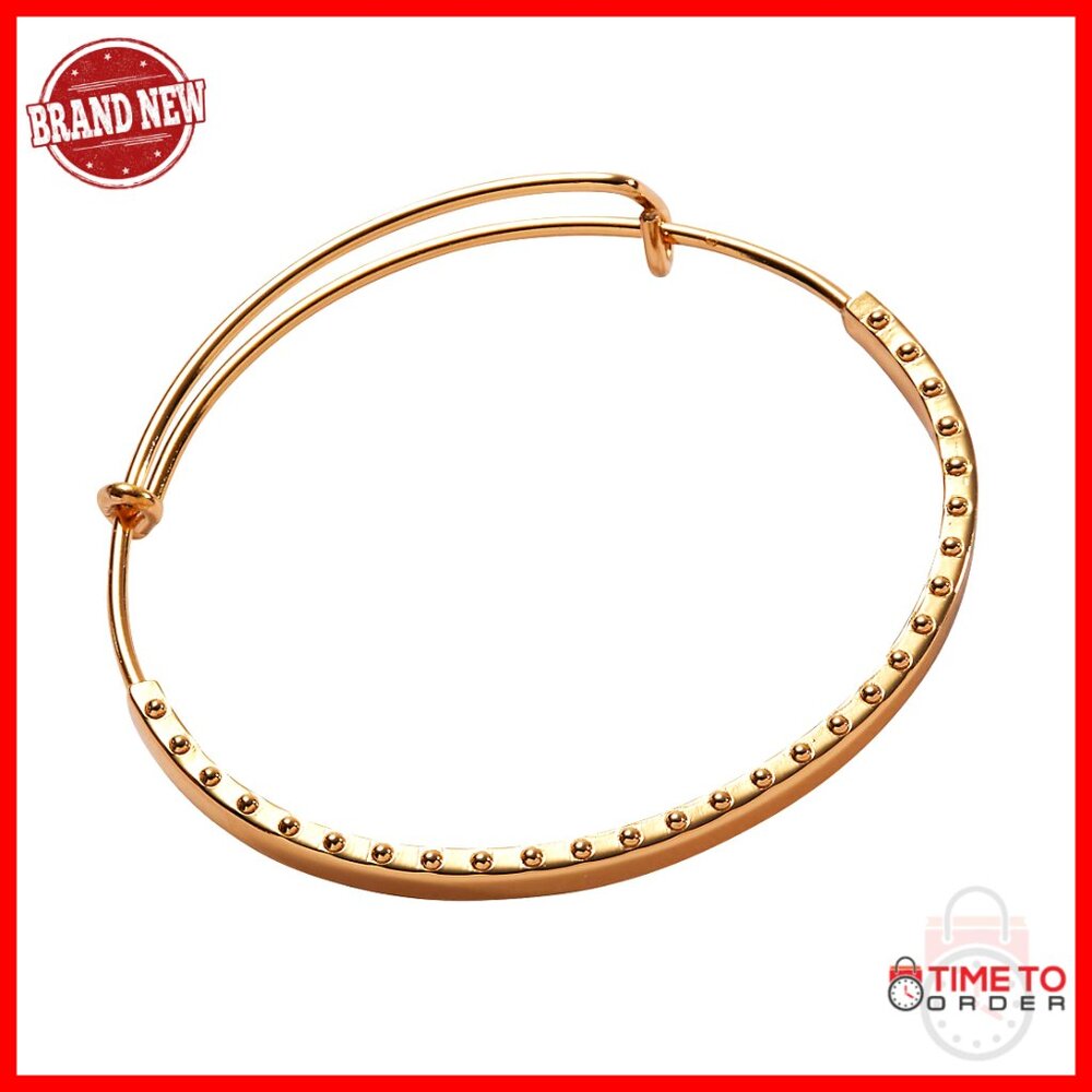 Gold Beaded Edge Charm Bangle Bracelet Nickel-Free Brass